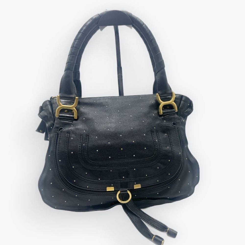 Chloe Medium Black Leather Studded Marcie Convertible 2way Satchel Ltd Edition